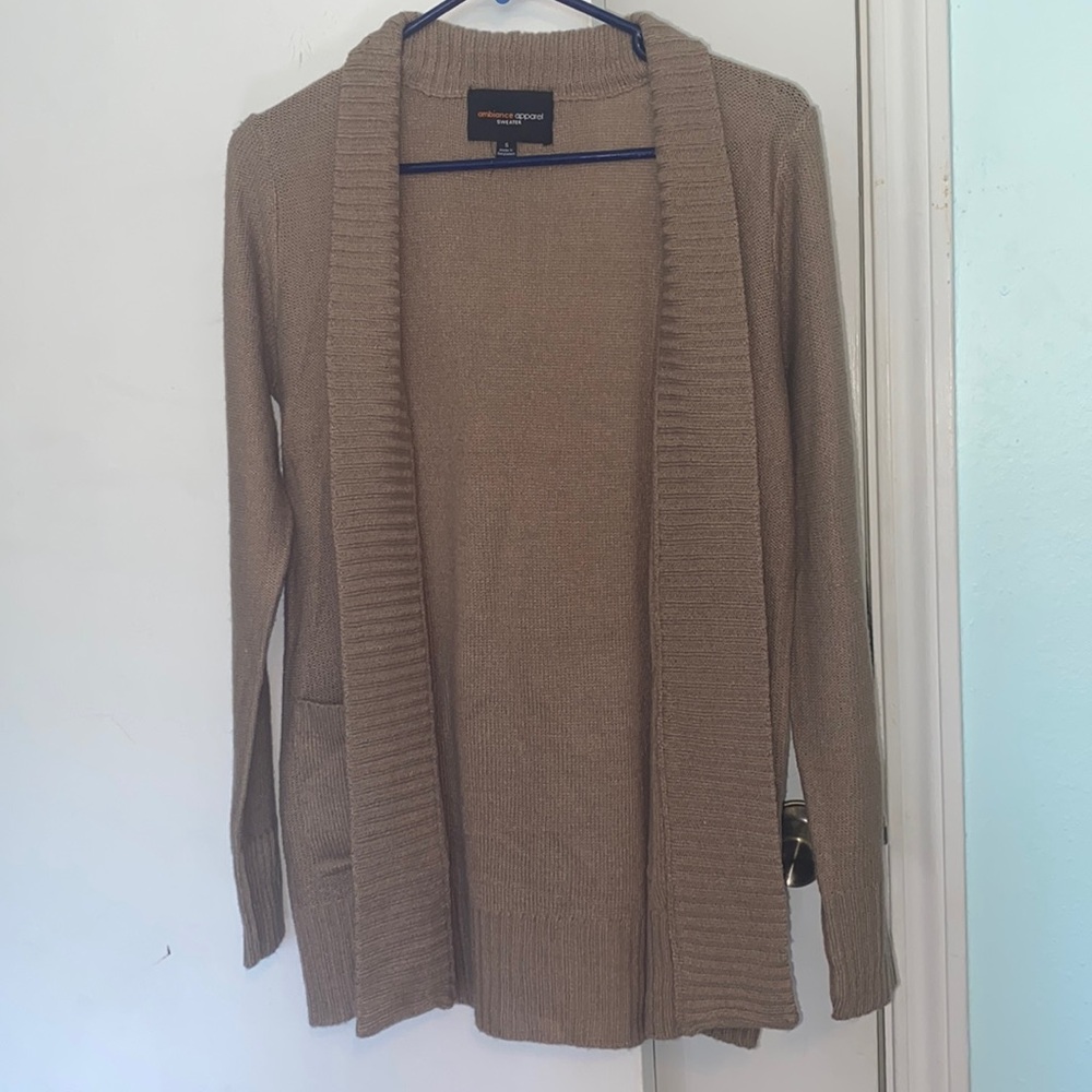 Ambiance Apparel women’s, tan cardigan sweater, size S
